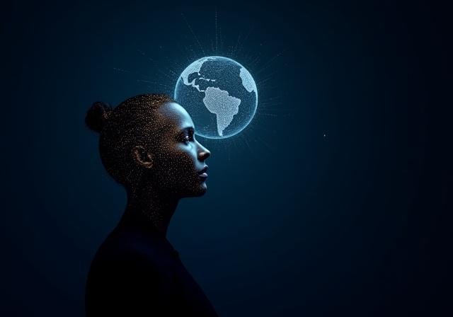 Conceptual visualization of AI neural networks analyzing financial statistics